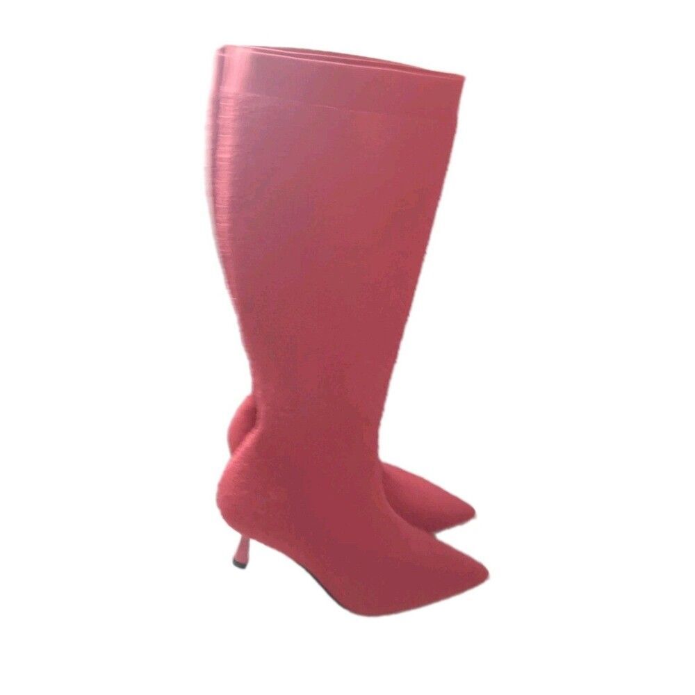 VIVAIA Abby Boots Size 7 Pointed-Toe Knee-High Heel Stretch Knit Red MSRP $269 - Picture 2 of 10
